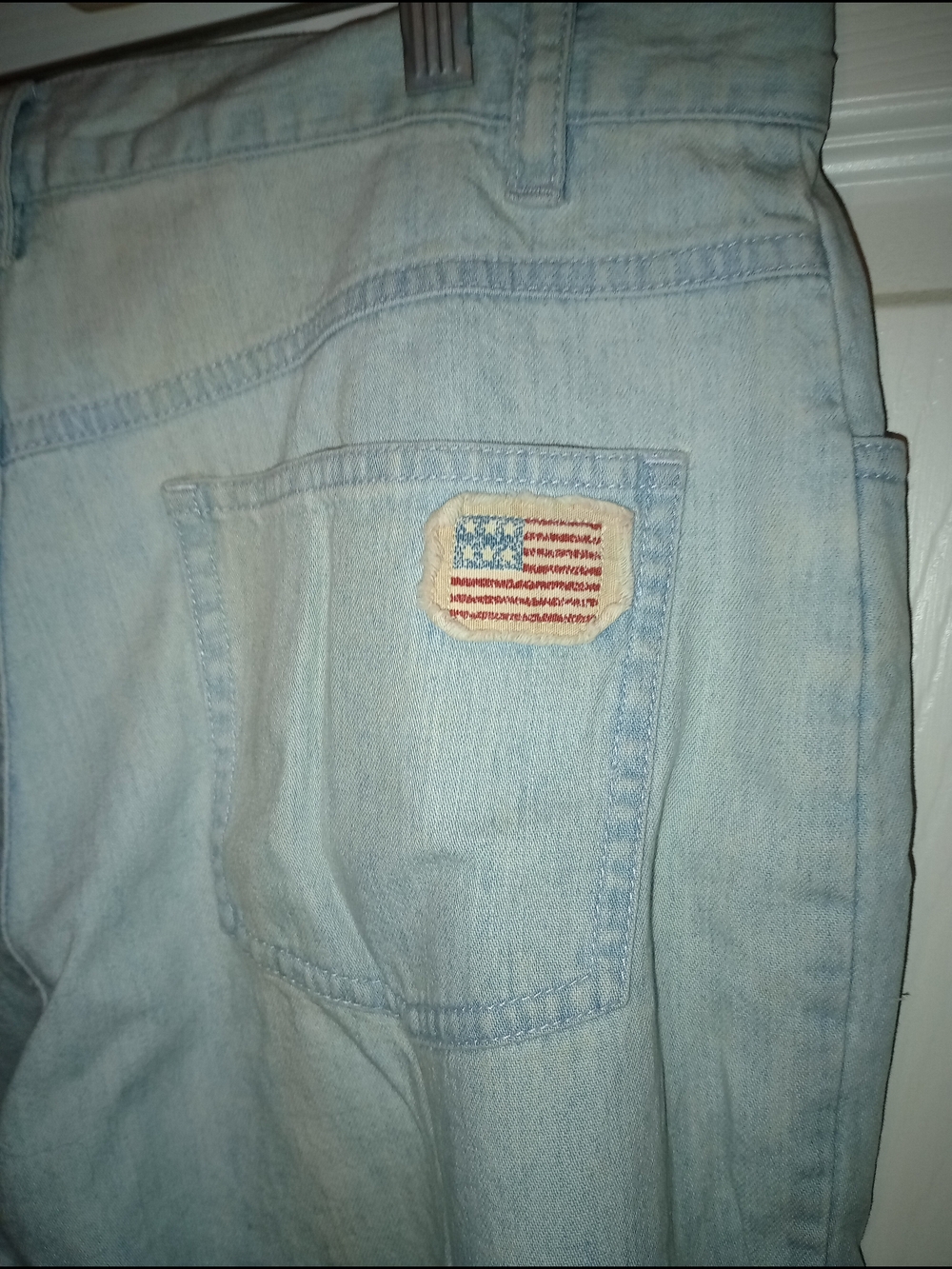 Light Wash Denim Capris with Flag Patch - Women's
